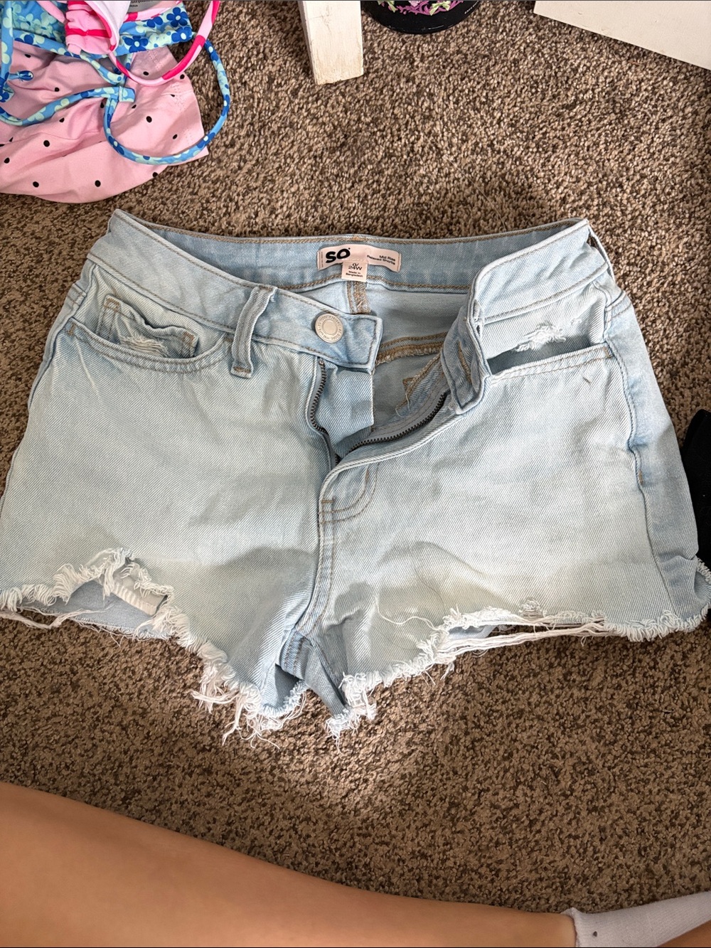 SO Pale Blue Distressed Denim Cutoff Shorts